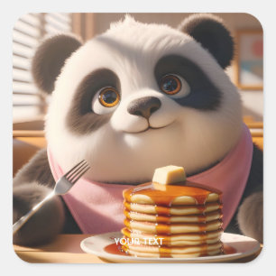 Pegatina Cuadrada Fantasy Cute Panda Comer Pandas