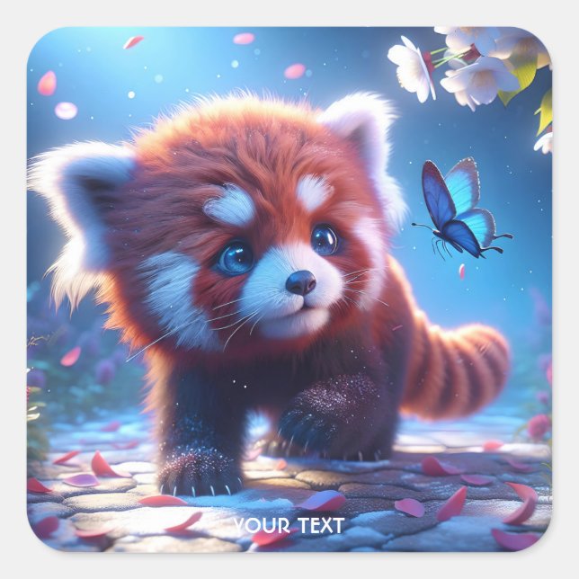 Pegatina Cuadrada Fantasy Cute Panda Red Butterfly (Anverso)