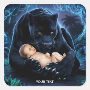 Pegatina Cuadrada Fantasy Cute Panther Baby Night