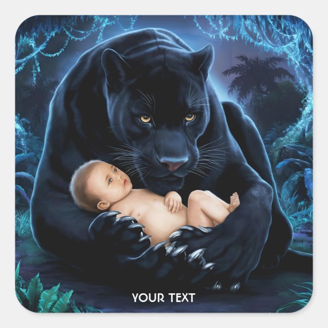 Pegatina Cuadrada Fantasy Cute Panther Baby Night (Anverso)