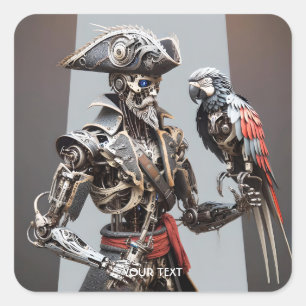 Pegatina Cuadrada Fantasy Cute Parrot Cyborg Pirate