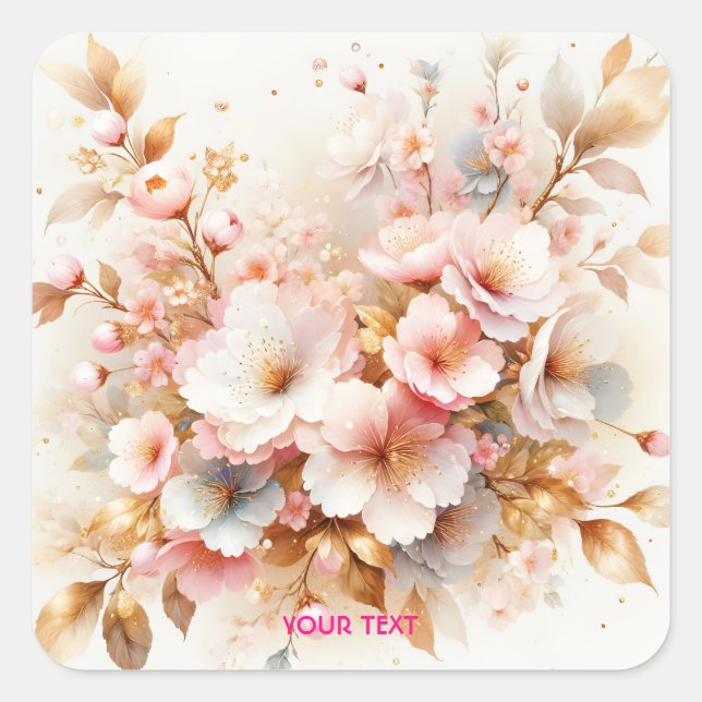 Pegatina Cuadrada Fantasy Cute Pastel Pink Sakura (Anverso)