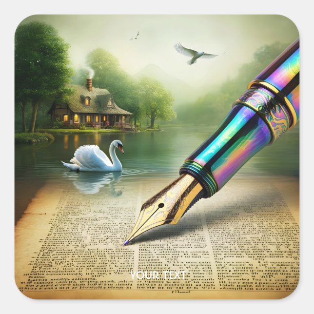 Pegatina Cuadrada Fantasy Cute Pen Lake Swan (Anverso)