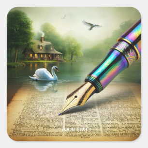 Pegatina Cuadrada Fantasy Cute Pen Lake Swan