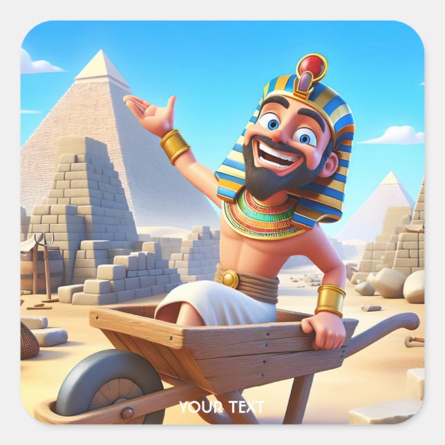 Pegatina Cuadrada Fantasy Cute Pharaoh Pyramids Egipto (Anverso)