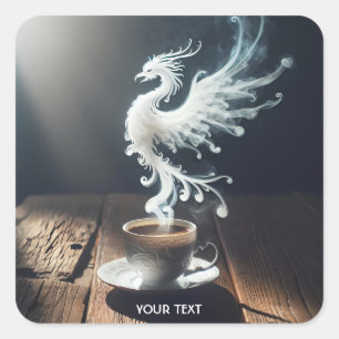 Pegatina Cuadrada Fantasy Cute Phoenix Coffee Smoke