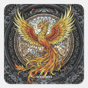 Pegatina Cuadrada Fantasy Cute Phoenix Gray Naranja
