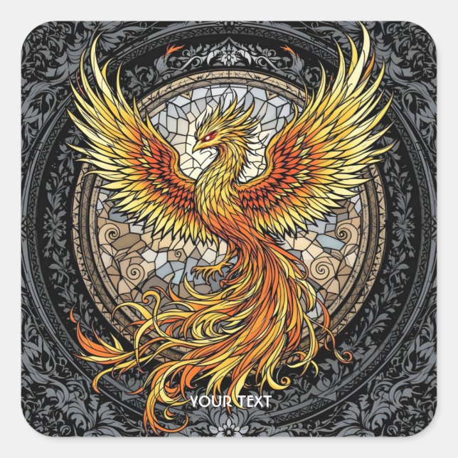 Pegatina Cuadrada Fantasy Cute Phoenix Gray Naranja (Anverso)