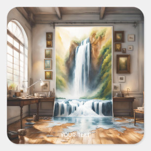 Pegatina Cuadrada Fantasy Cute Picture River Water