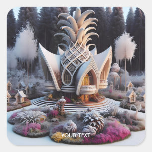 Pegatina Cuadrada Fantasy Cute Pineapple House Winter