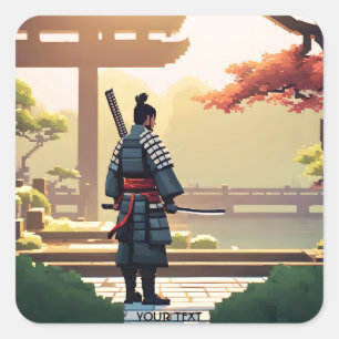 Pegatina Cuadrada Fantasy Cute Pixel Art Samurai