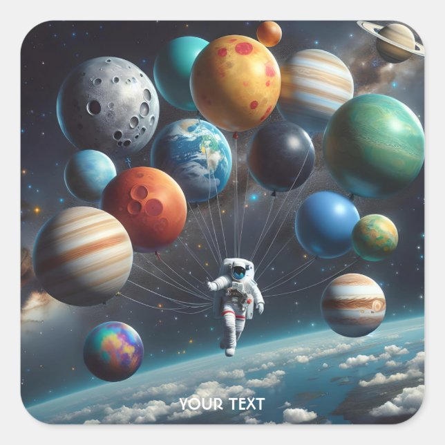 Pegatina Cuadrada Fantasy Cute Planets Astronauta espacial (Anverso)