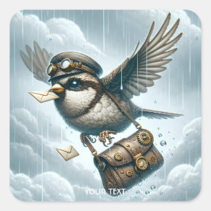 Pegatina Cuadrada Fantasy Cute Postage Bird Flying