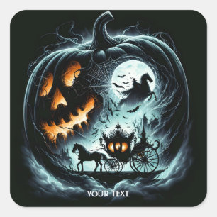 Pegatina Cuadrada Fantasy Cute Pumpkin Horario Moon