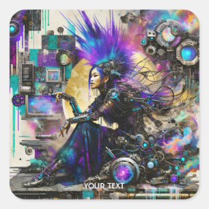 Pegatina Cuadrada Fantasy Cute Punk ciberChica