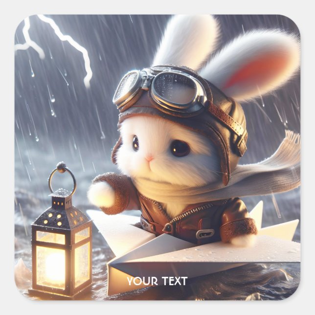 Pegatina Cuadrada Fantasy Cute Rabbit Post Lantern (Anverso)