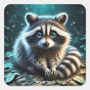 Pegatina Cuadrada Fantasy Cute Racoon