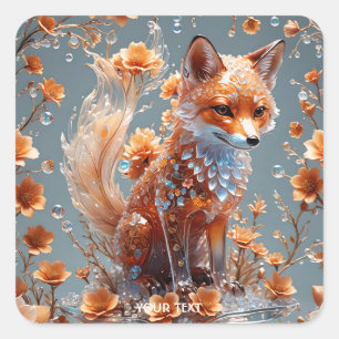 Pegatina Cuadrada Fantasy Cute Red Glass Fox