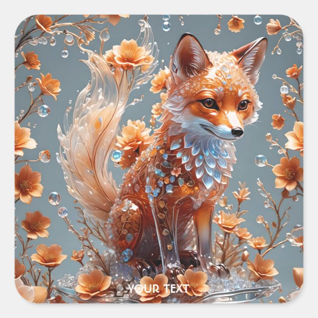 Pegatina Cuadrada Fantasy Cute Red Glass Fox (Anverso)
