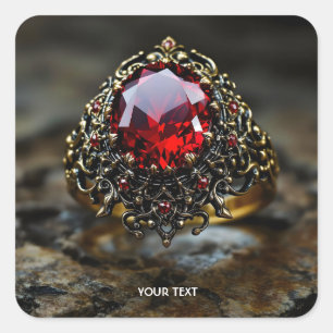 Pegatina Cuadrada Fantasy Cute Red Stone Ring