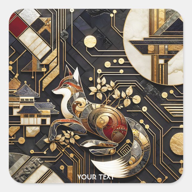 Pegatina Cuadrada Fantasy Cute Resumen Arte Fox (Anverso)