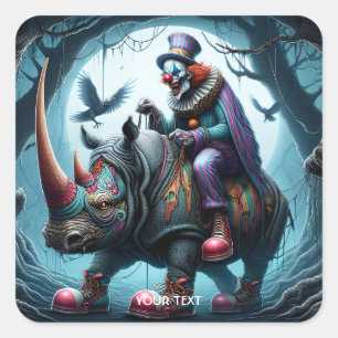Pegatina Cuadrada Fantasy Cute Rhino Clown Trees