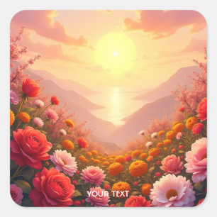 Pegatina Cuadrada Fantasy Cute River Flores Sunset