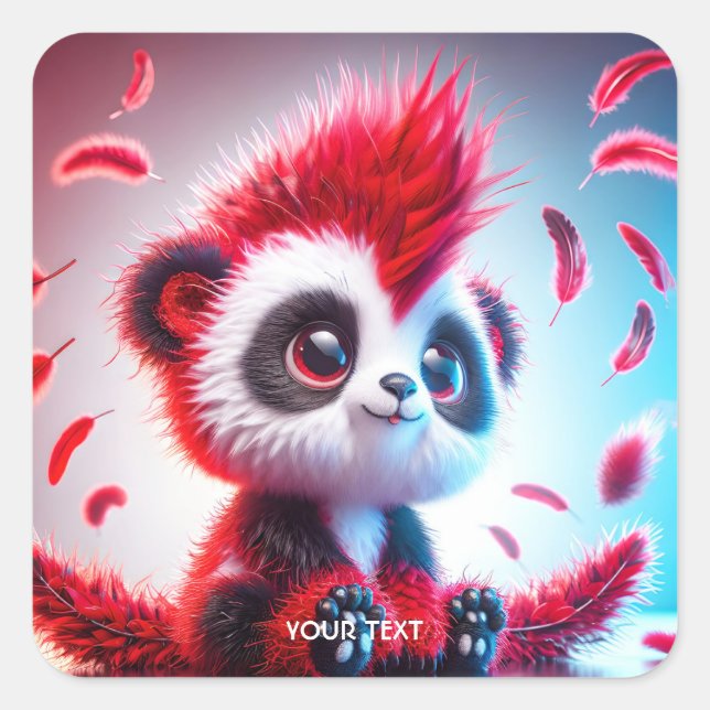 Pegatina Cuadrada Fantasy Cute Rojo Panda Baby (Anverso)