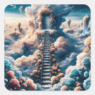 Pegatina Cuadrada Fantasy Cute Rosas Skies Nubes