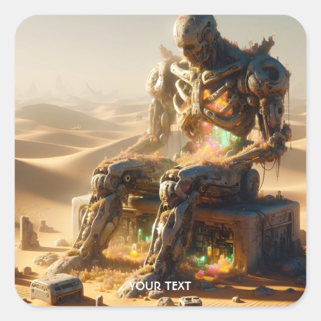 Pegatina Cuadrada Fantasy Cute Rusty Robot Desert (Anverso)