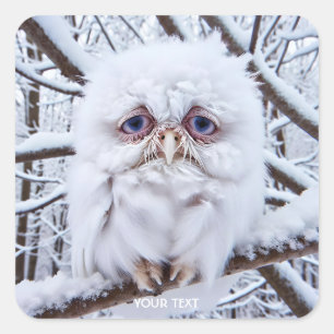 Pegatina Cuadrada Fantasy Cute Sad Owl Winter