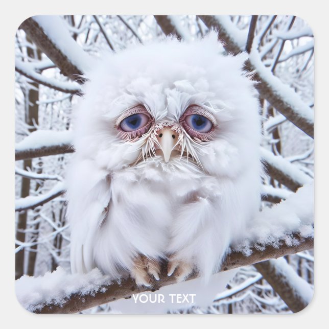 Pegatina Cuadrada Fantasy Cute Sad Owl Winter (Anverso)