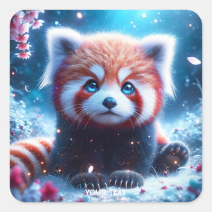 Pegatina Cuadrada Fantasy Cute Sakura Panda Red