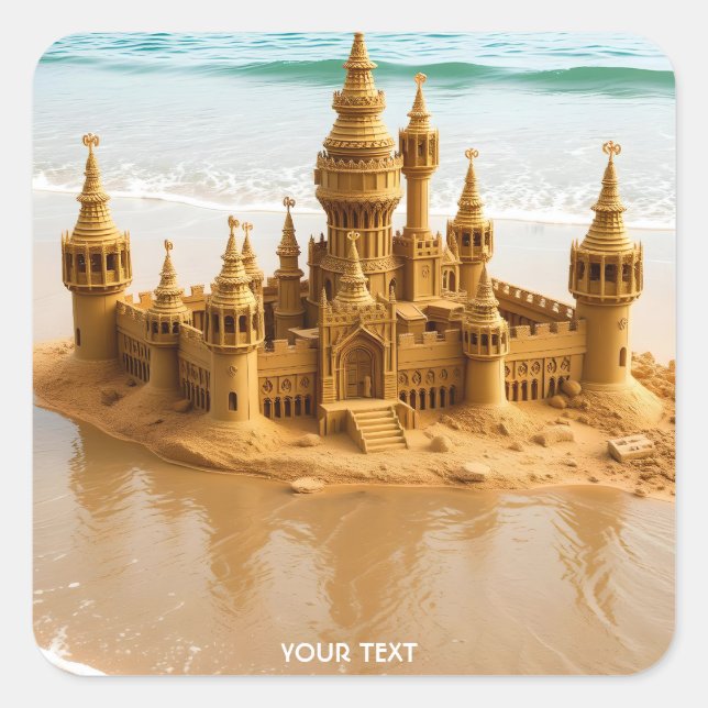 Pegatina Cuadrada Fantasy Cute Sand Castle Beach (Anverso)