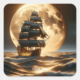 Pegatina Cuadrada Fantasy Cute Sea Brigantine Moon