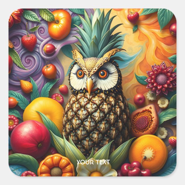 Pegatina Cuadrada Fantasy Cute Serene Pineapple Owl (Anverso)