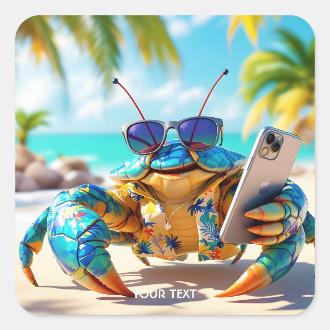 Pegatina Cuadrada Fantasy Cute Shell Crab Beach (Anverso)