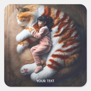 Pegatina Cuadrada Fantasy Cute Sleeping Cat Chica