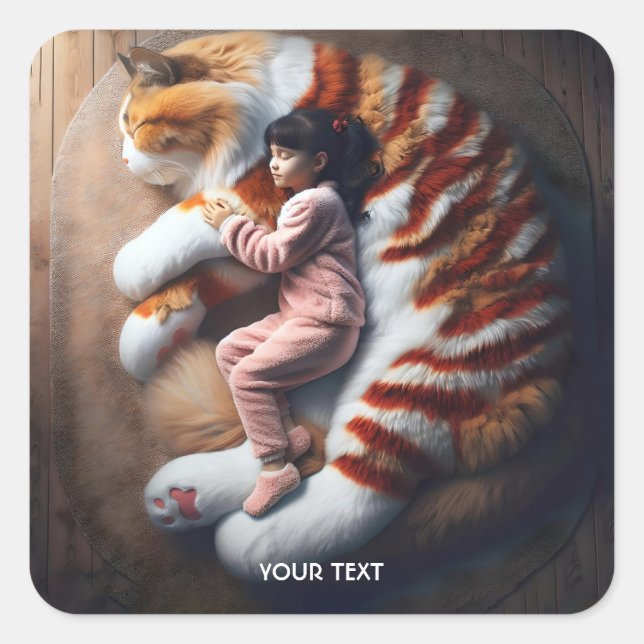 Pegatina Cuadrada Fantasy Cute Sleeping Cat Chica (Anverso)