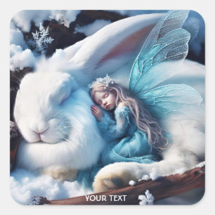 Pegatina Cuadrada Fantasy Cute Sleeping Chica Bunny