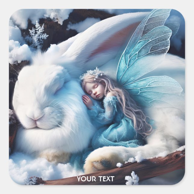 Pegatina Cuadrada Fantasy Cute Sleeping Chica Bunny (Anverso)