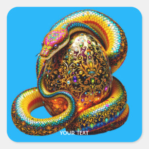 Pegatina Cuadrada Fantasy Cute Snake Huevo vibrante