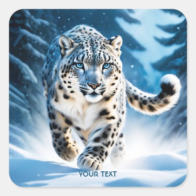 Pegatina Cuadrada Fantasy Cute Snow Leopardo (Anverso)