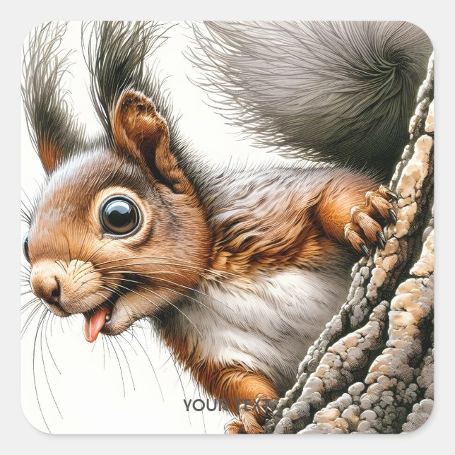 Pegatina Cuadrada Fantasy Cute Squirrel (Anverso)