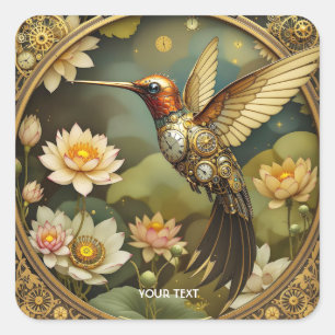 Pegatina Cuadrada Fantasy Cute Steampunk Bird Clock