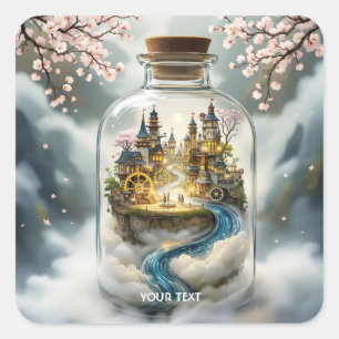 Pegatina Cuadrada Fantasy Cute Steampunk Botella