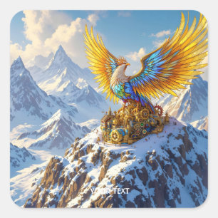 Pegatina Cuadrada Fantasy Cute Steampunk Mountains Phoenix