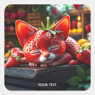 Pegatina Cuadrada Fantasy Cute Strawberry Lovely Kitten