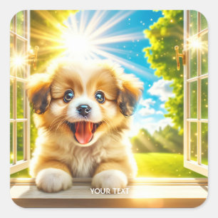 Pegatina Cuadrada Fantasy Cute Sun Baby Dog