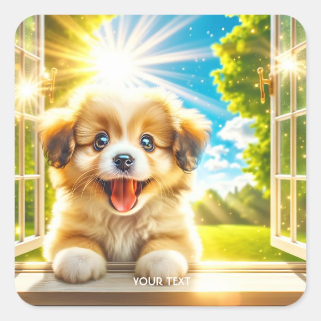 Pegatina Cuadrada Fantasy Cute Sun Baby Dog (Anverso)